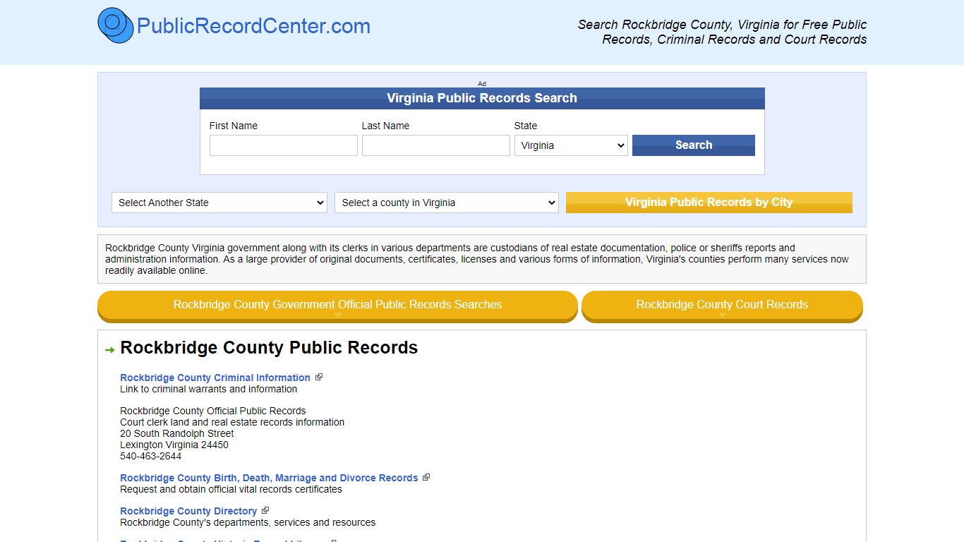 Rockbridge County Virginia Free Public Records - Court ...