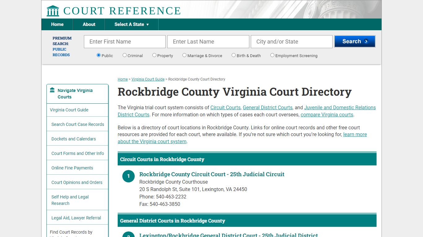 Rockbridge County Virginia Court Directory ...
